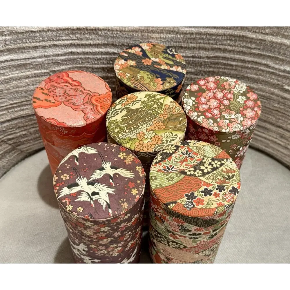 Vintage Japanese Tea Canisters Washi Paper Wrapped Teavana Coffee Storage Bundle